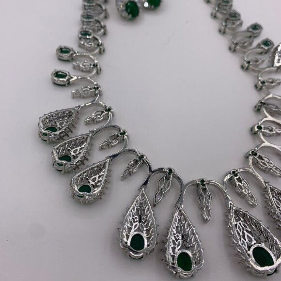 Necklace and earring set, 18 K white gold over solid silver, lab emeralds, NWOT - Picture 6 of 11